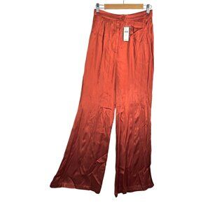 Anthropologie‎ Corey Lynn Calter pleated Petra satin wide leg pants orange sz s